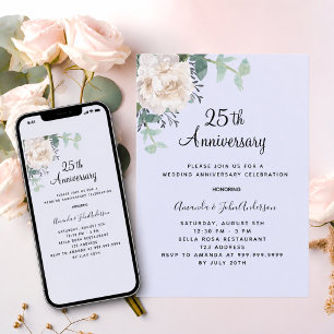 Blumiges weißes Lavendel 25. Hochzeitstag Einladung