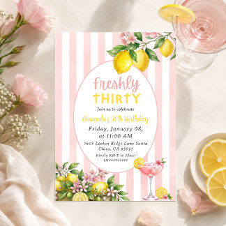 Blumiges Zitronen-Frisch-Pink-Limonade 30. Geburts Einladung