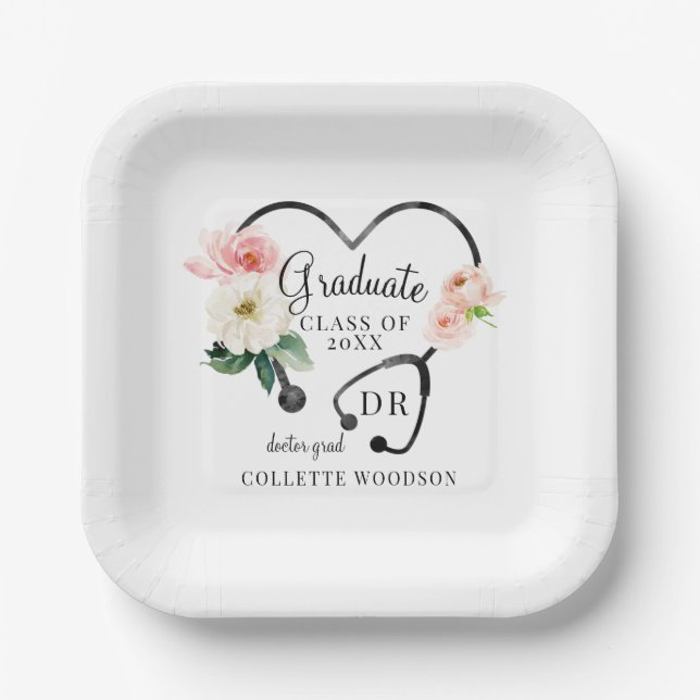 Bluorstethoskop Doktor Grad Graduierungspartei Pappteller (Vorderseite)