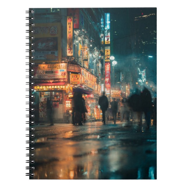 Blurred Neon Rain Night Notebook Notizblock (Vorderseite)