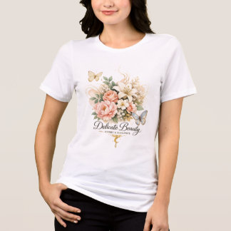 Blusa Oversize Blanca Mujer con Flores Elegantes Tri-Blend Shirt
