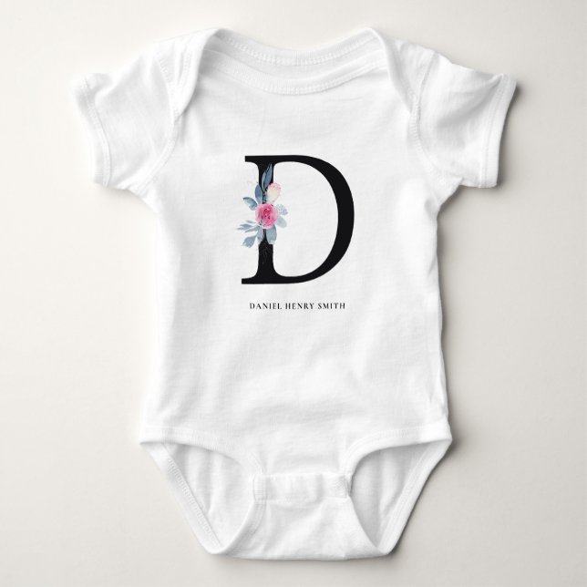 BLUSBLAU BLUE FLORAL ALPHABETS NAME LETTER D BABY STRAMPLER (Vorderseite)