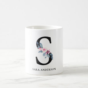 BLUSBLAU BLUE FLORAL ALPHABETS NAME LETTER S KAFFEETASSE