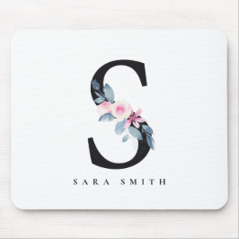 BLUSBLAU BLUE FLORAL ALPHABETS NAME LETTER S MOUSEPAD