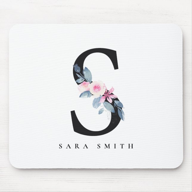 BLUSBLAU BLUE FLORAL ALPHABETS NAME LETTER S MOUSEPAD (Vorne)