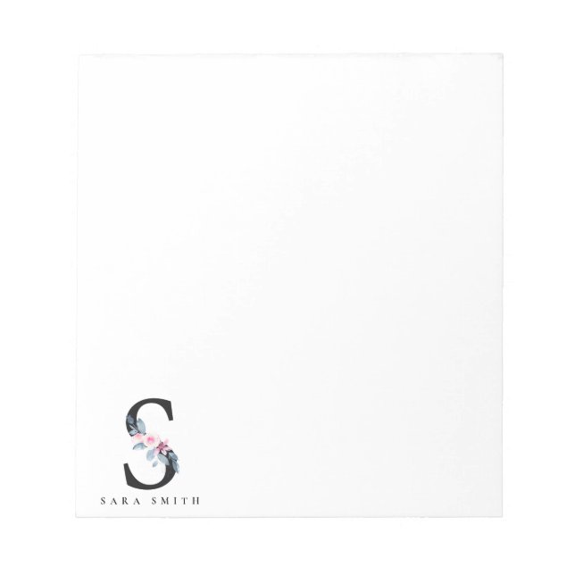 BLUSBLAU BLUE FLORAL ALPHABETS NAME LETTER S NOTIZBLOCK (Vorderseite)