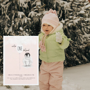 Blush 1. Geburtstag Winter Wonderland Geburtstag  Einladung