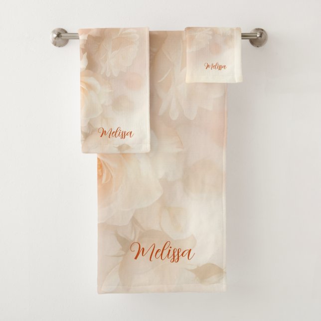 Blush 3 D Wasserfarben Rosen Monogramm Badhandtuch Set (Insitu)
