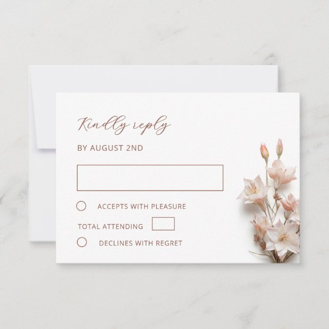 Blush 3D Boho Blumen Hochzeit RSVP Karte (Vorderseite)