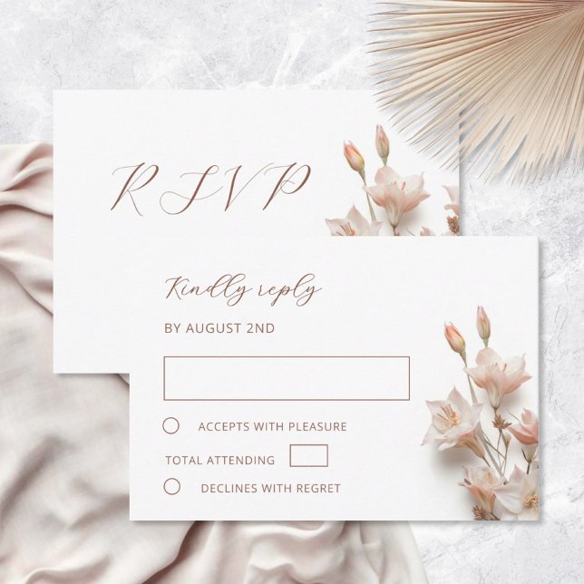 Blush 3D Boho Flowers Wedding RSVP Karte (Von Creator hochgeladen)