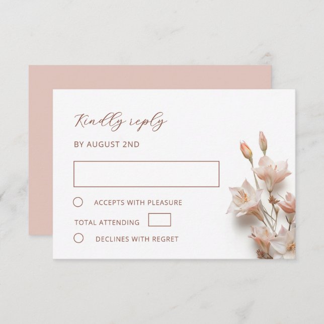 Blush 3D Boho Flowers Wedding RSVP Karte (Vorne/Hinten)