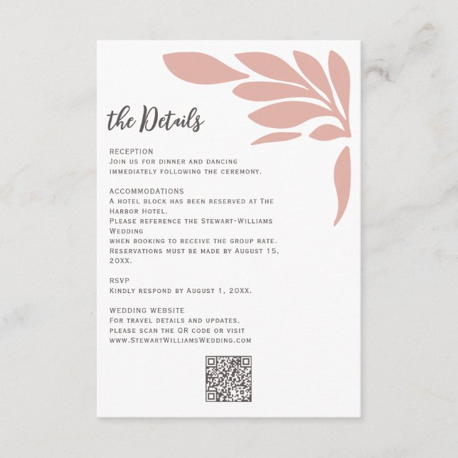 Blush Abstract Tropical Floral Leaf Wedding  Begleitkarte (Vorderseite)