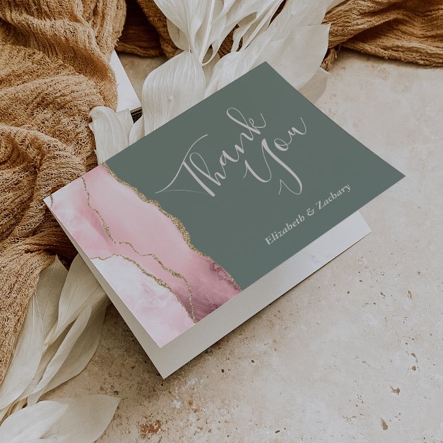 Blush Agate Gold Deep Sage Green Wedding Vielen Da Karte (Von Creator hochgeladen)