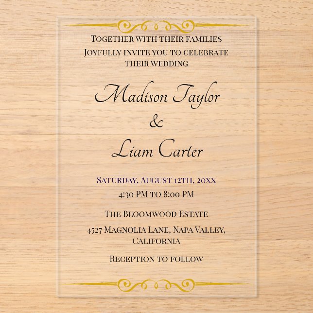 Blush Akryllische Hochzeit Einfache Einladung (Vorderseite)