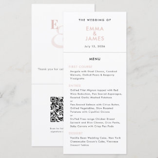 Blush Ampersand Hochzeit | QR Code | Elegant Menükarte