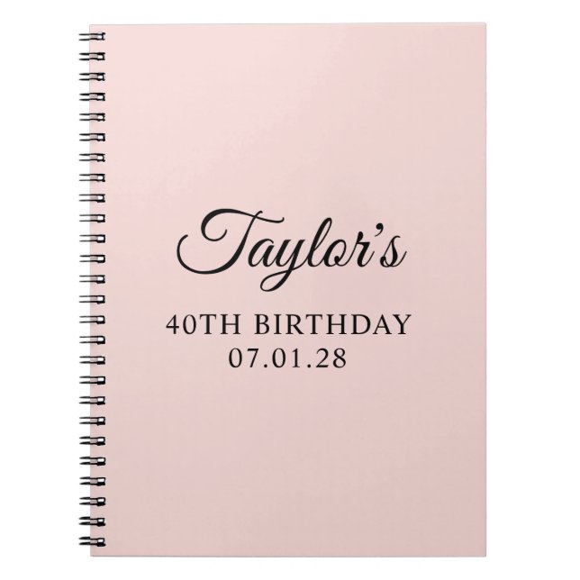 Blush and Black Elegant Script 40. Geburtstag Notizblock (Vorderseite)