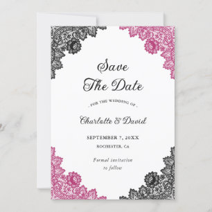 Blush and Black Floral Lace Wedding Save The Date