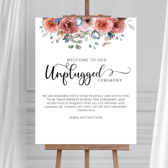 Blush and Blue Blissful, Unplugged Zeremony Sign Poster (Von Creator hochgeladen)