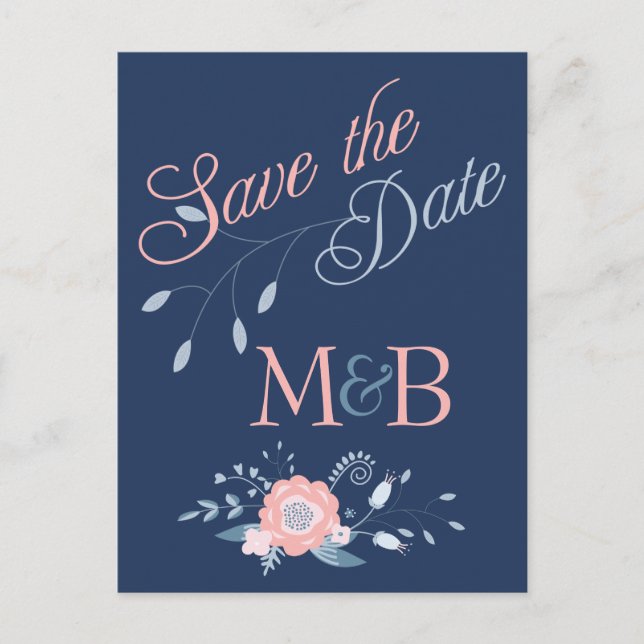 Blush and Blue Hochzeit Save The Date Postkarten (Vorderseite)