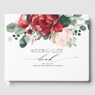 Blush and Burgundy Red Floral Wedding Gästebuch