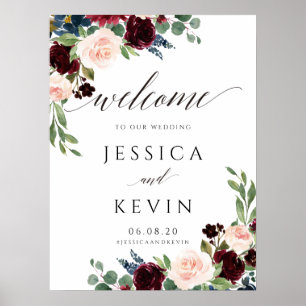 Blush and Burgundy Wedding Willkommenszeichen Poster