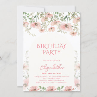 Blush and Fern Floral Sweet 16 Geburtstagsparty Einladung