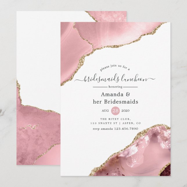 Blush and Gold Agate Bridesmaids Luncheon Einladung (Vorne/Hinten)