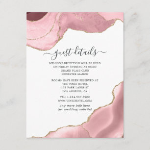 Blush and Gold Agate Wedding Guest Details Begleitkarte