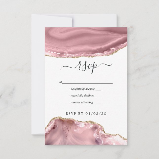Blush and Gold Agate Wedding RSVP Karte (Vorderseite)
