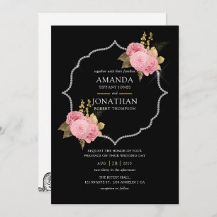 Blush and Gold and Silver Floral Diamond Wedding Einladung