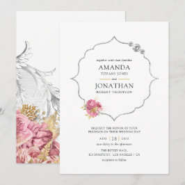 Blush and Gold and Silver Floral Diamond Wedding Einladung