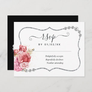 Blush and Gold and Silver Floral Diamond Wedding RSVP Karte