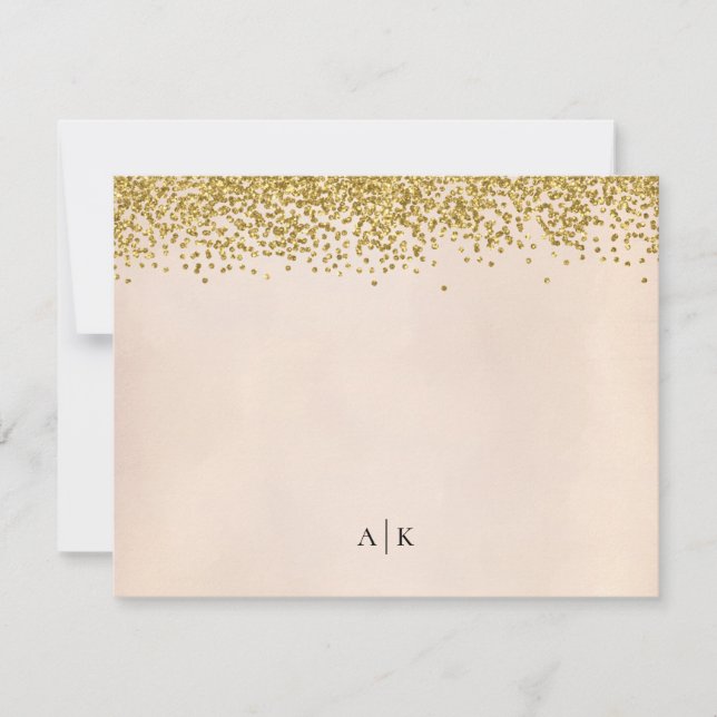Blush and Gold Confetti Mit Monogramm Stationery Mitteilungskarte (Vorderseite)