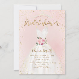 Blush and Gold Elegantes Hochzeitskleid Brautparty Einladung