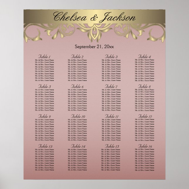 Blush and Gold Element Design - 16 Seating Chart Poster (Vorne)