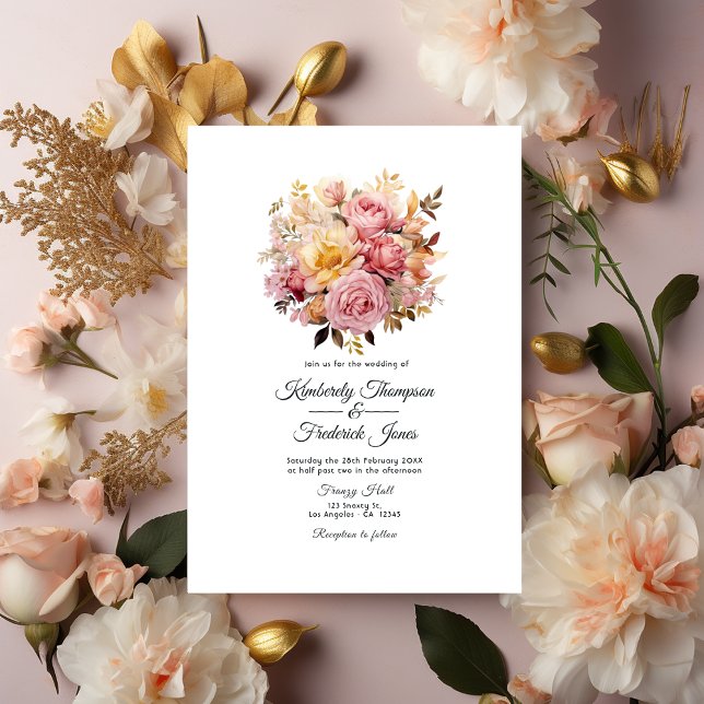 Blush and Gold Floral Wedding Einladung (Von Creator hochgeladen)