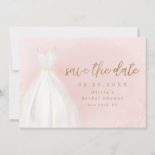 Blush and Gold Glitzer Elegantes Kleid Save the Da Save The Date (Vorderseite)