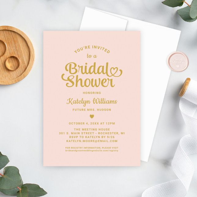 Blush and Gold Heart Script Wedding Brautparty Einladung (Von Creator hochgeladen)