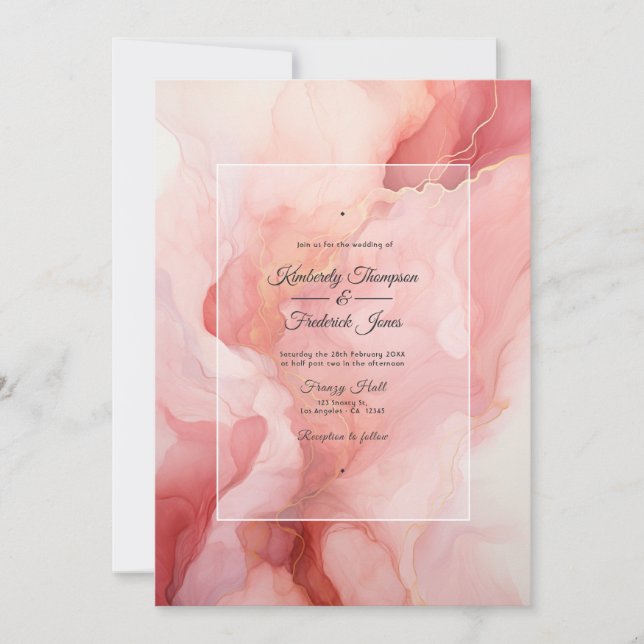 Blush and Gold Ink Wedding Einladung (Vorderseite)