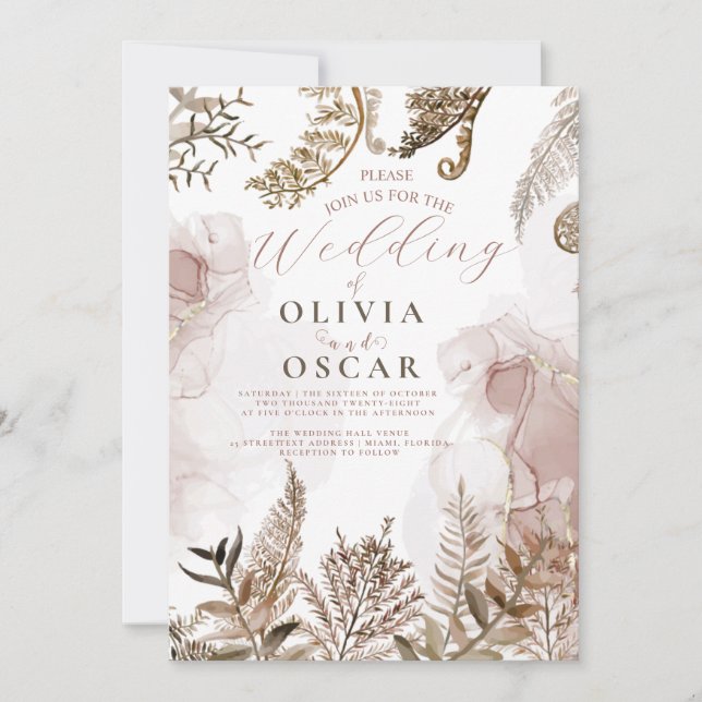 Blush and Gold Pampas Grass Floral Wedding Invitat Einladung (Vorderseite)