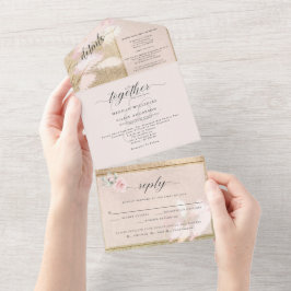 Blush and Gold Pampas Grass Wedding All In One Einladung