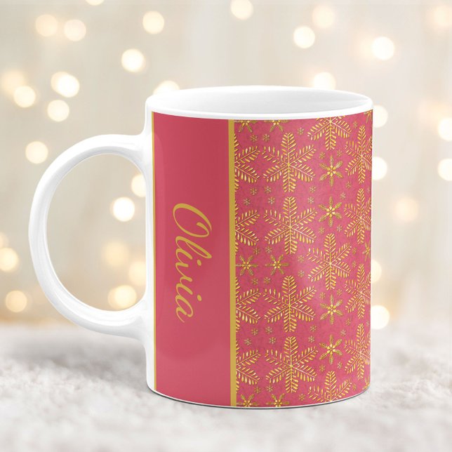 Blush and Gold Snowflakes Weihnachten Tasse mit Na (Von Creator hochgeladen)