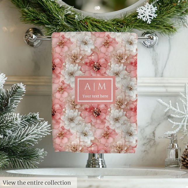 Blush and Gold Towel Trendy Monogram Bathroom Badhandtuch Set (Blush and Gold Towel Trendy Monogram Bathroom)