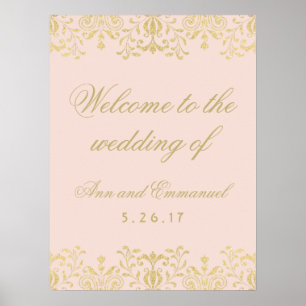 Blush and Gold Vintager Glamour Hochzeit Begrüßung Poster