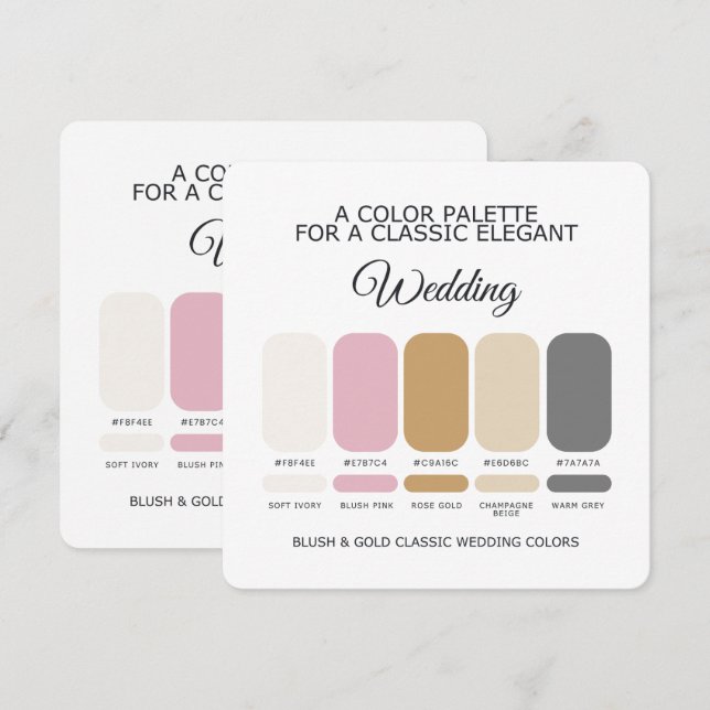 Blush and Gold Wedding Color Palette Card Einladung (Vorne/Hinten)