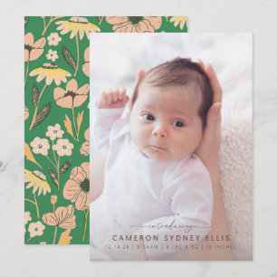 Blush and Green Boho Floral Baby Foto Birth Anno Ankündigung