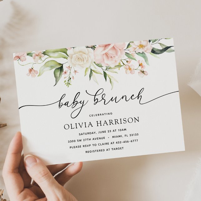 Blush and Greenery Baby Brunch Dusche Einladung (Von Creator hochgeladen)