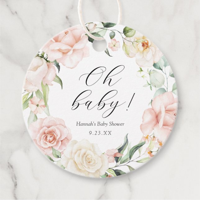 Blush and Greenery Oh Baby Geschenkanhänger (Vorderseite)