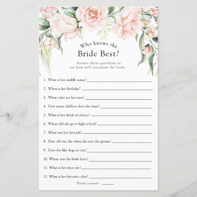 Blush and Greenery Wer das beste Spiel der Braut k (Vorderseite)