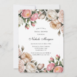 Blush and Ivory Rose Floral Bridal Shower Einladung